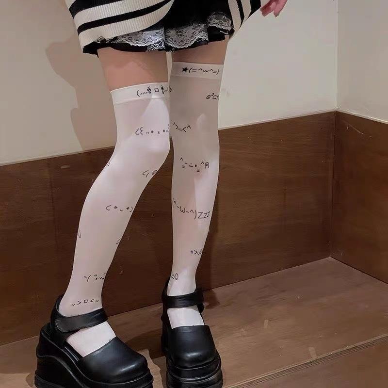 HOT Witte Graffiti Brief Print Lange Sokken Y2K Cosplay Sok Kawaii Lolita Gothic Over de Knie Sokken JK Lange Kous Japanse Stijl