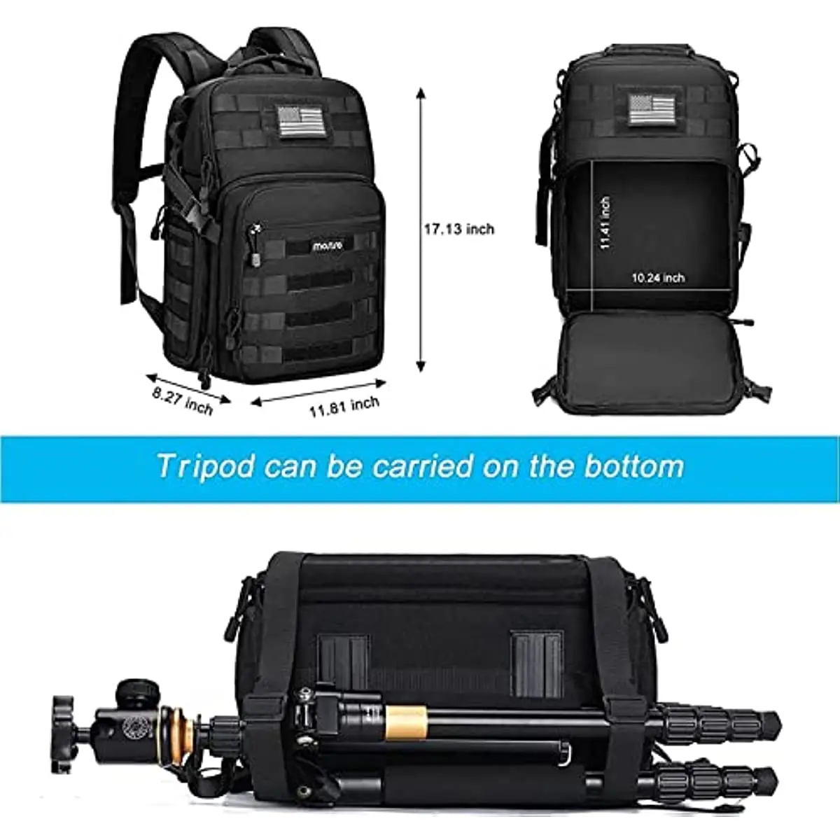 Mochila tática para câmera dslr/slr/espelho, com suporte para tripé, compartimento para laptop de 15-16 polegadas, canon/nikon/sony