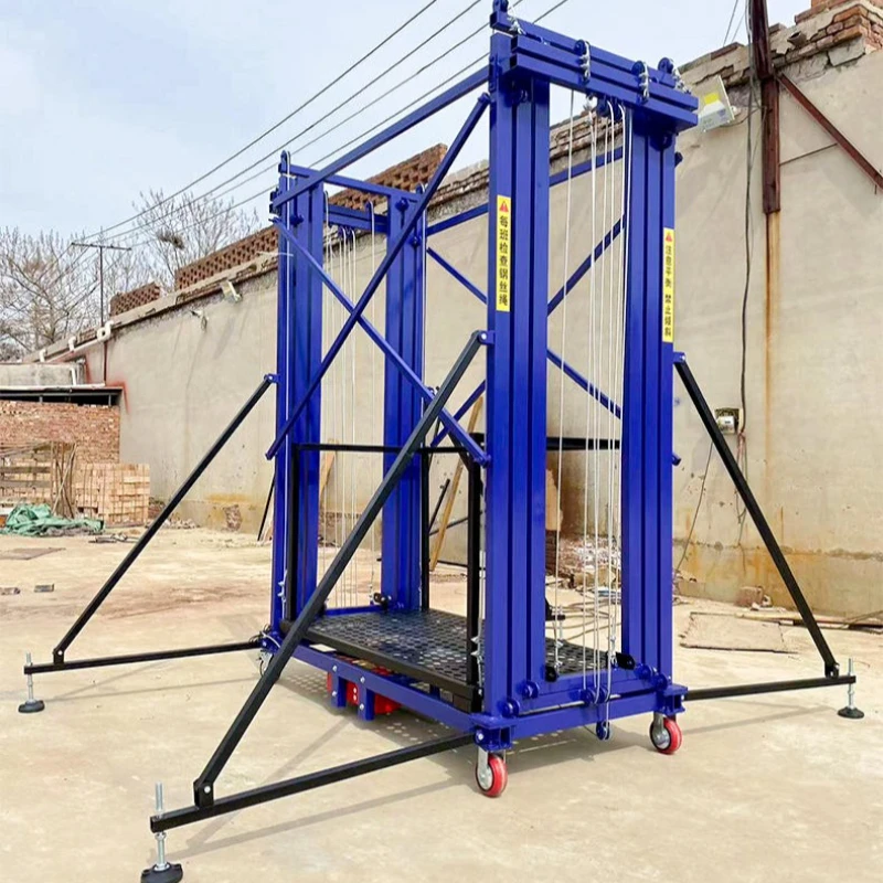 Portable electric telescopic lifting scaffolding steel frame automatic platform with wire rope sling suitable for warehouse carg