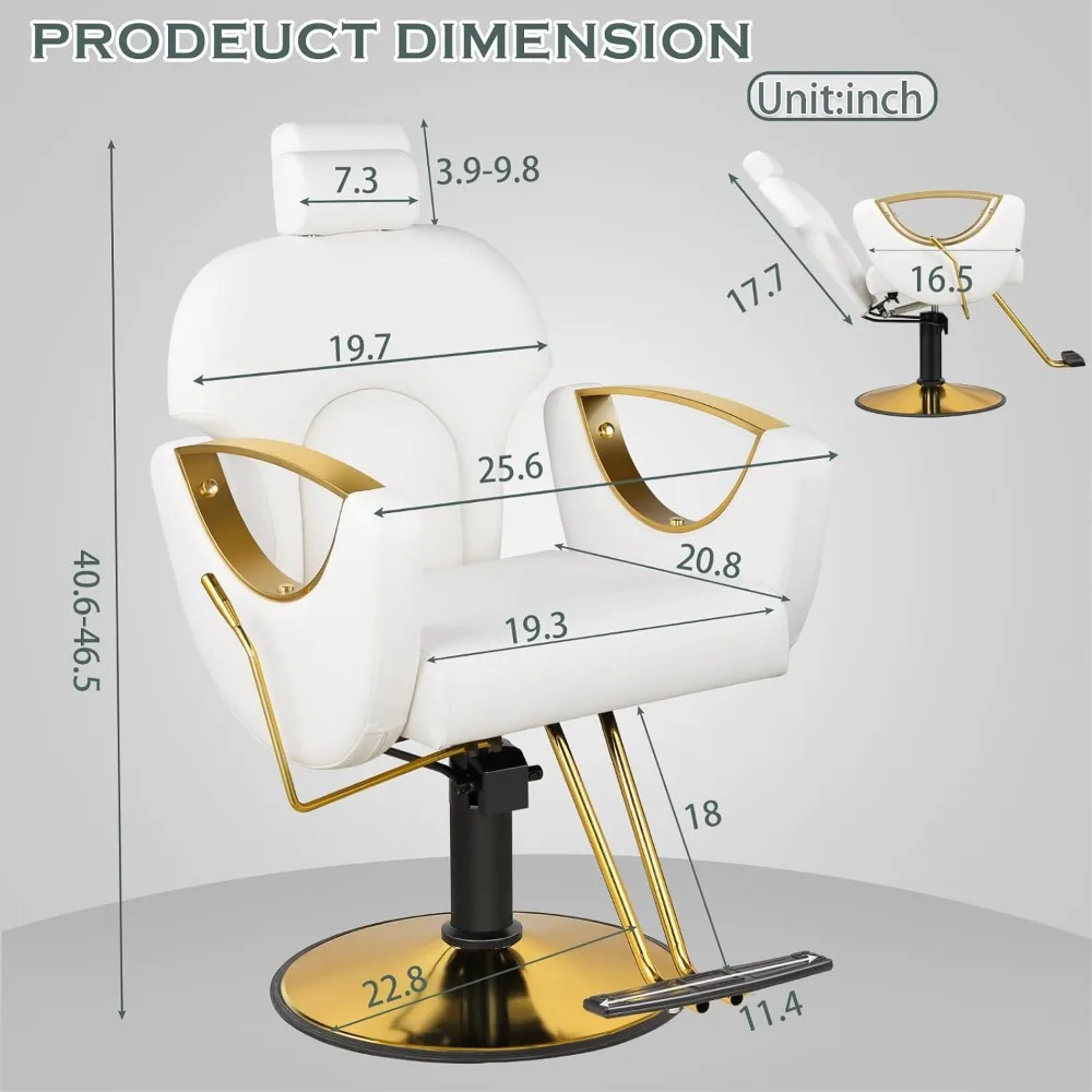 Reclining Salon Chair for Hair Stylist, Height Adjustable Hair Styling Armchair with 360 Degrees Rolling Swivel, Multi-Function