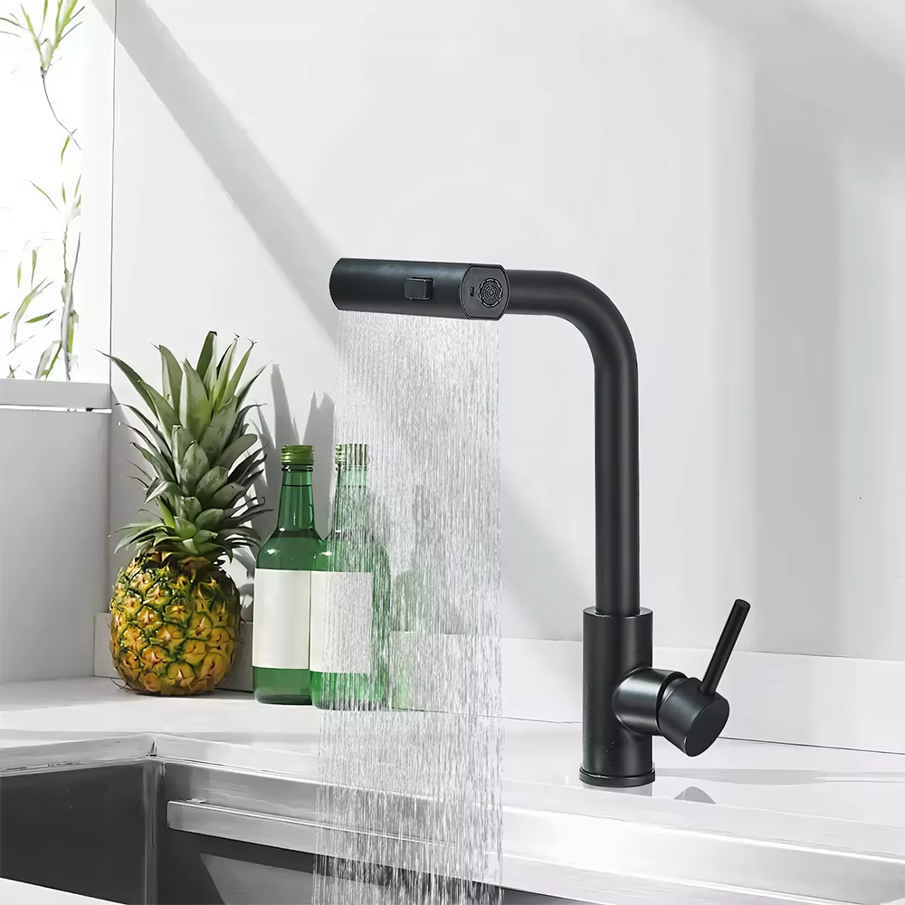 Robinet de cuisine brossé/noir, pulvérisateur cascade pivotant extractible, mitigeur d'évier, robinet en Nickel brossé