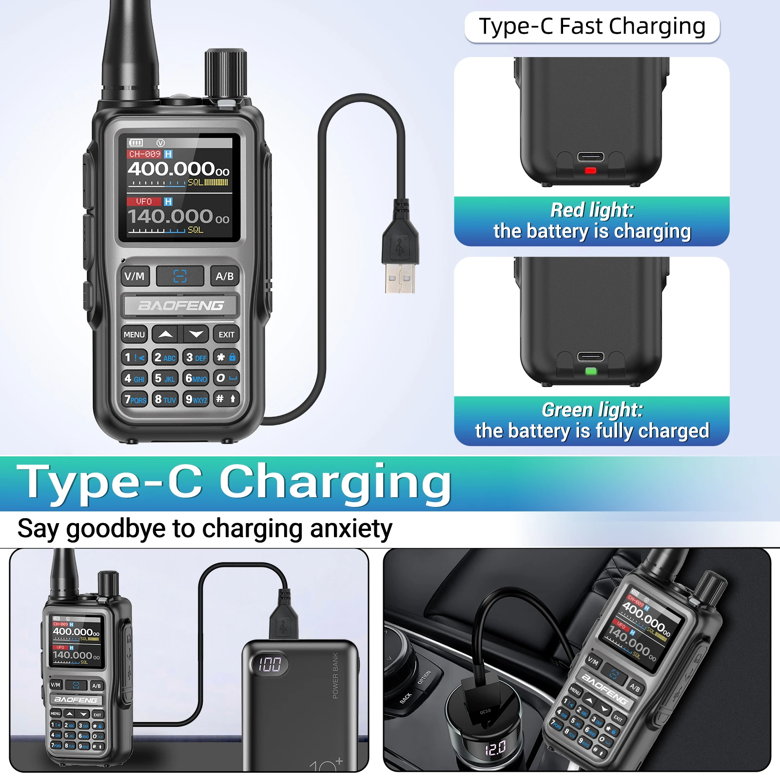 BAOFENG Walkie-Talkie, Vollband, UV-5R, Mini-Bluetooth-Programmierung, kabellose Kopierfrequenz, 2 PTT, AM, FM, Typ C, Langstrecken-Amateurfunk