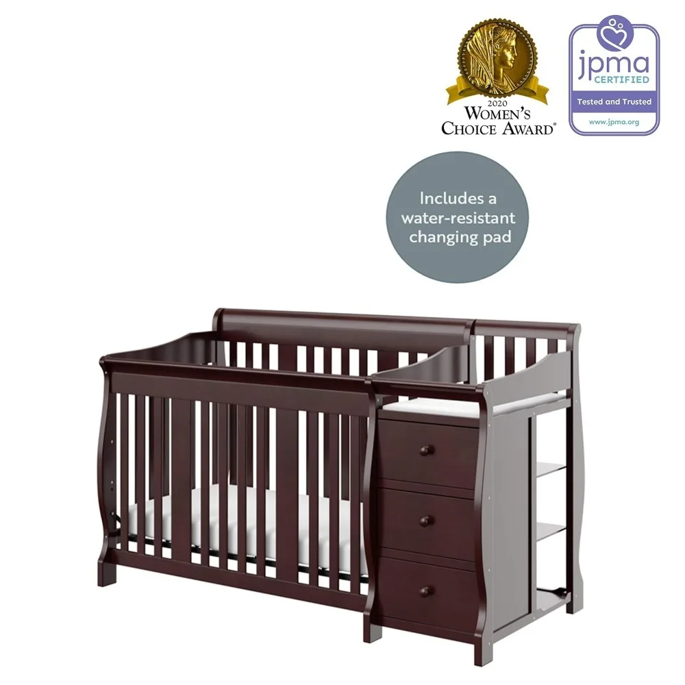 portofino 5-in-1 Convertible Crib and Changer (Espresso) – Crib and Changing -Table Combo with 3 Drawers
