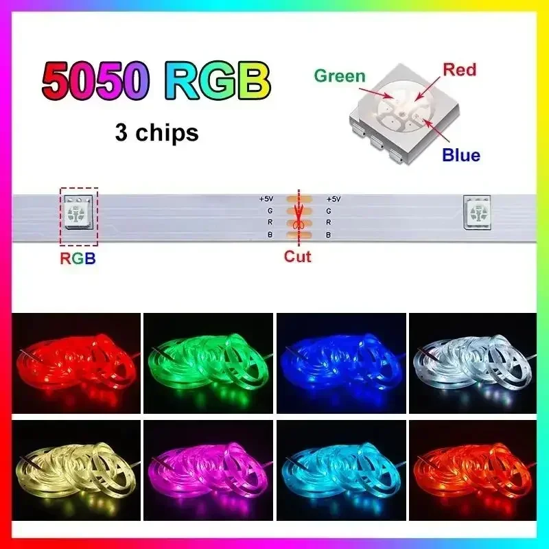ไฟ RGB 5050แถบไฟ LED ยูเอสบี5โวลต์สายริบบิ้นยืดหยุ่นได้หลอด LED 30 LED/m หรี่แสงได้สำหรับตกแต่งบ้านห้องปาร์ตี้