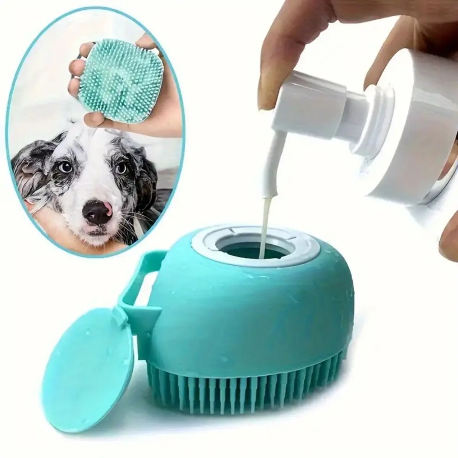 1 stuks zachte hondenbadborstel - zachte massage met shampoodispenser - efficiënte kattenverzorgingsborstel voor een poten-itieve reiniging
