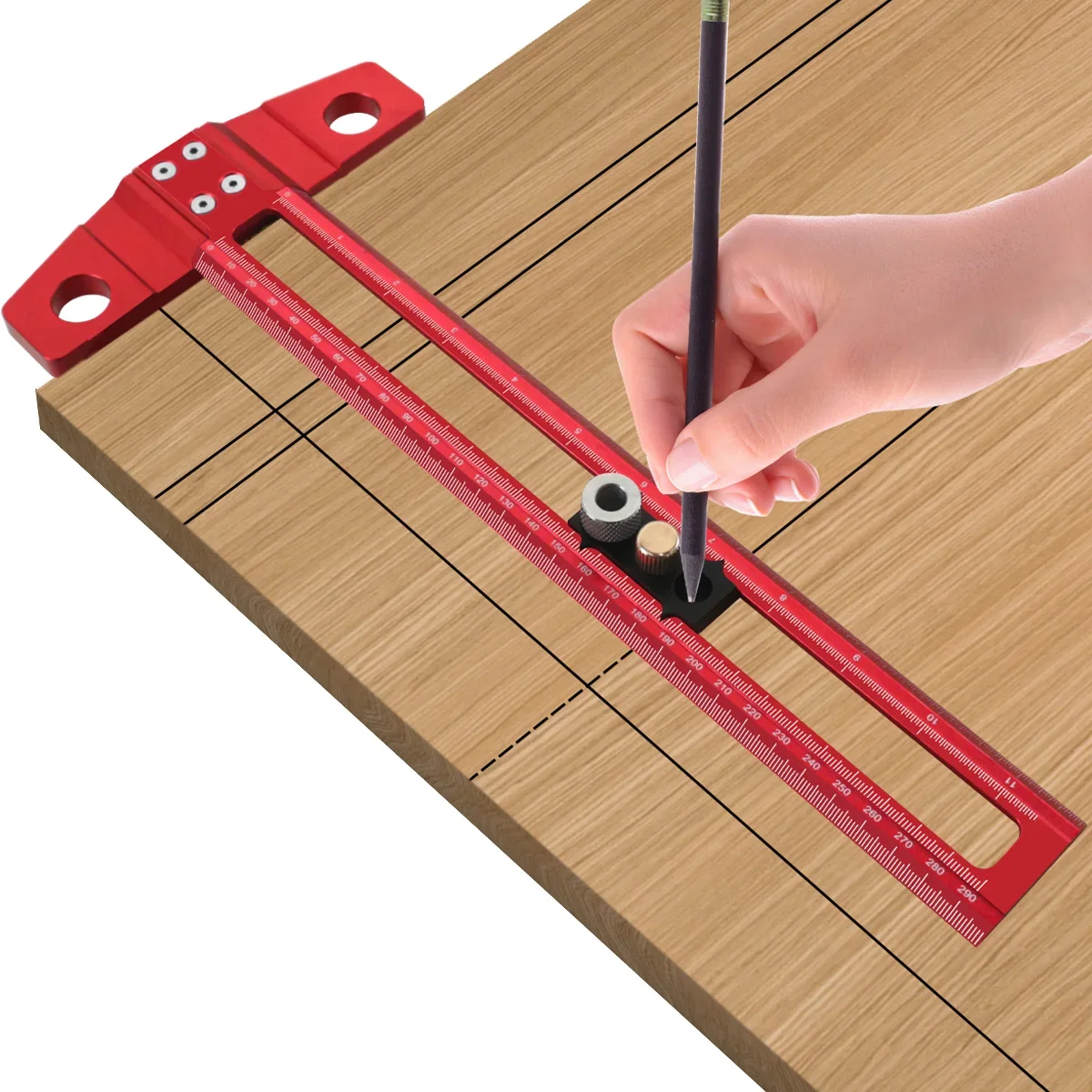 2 in 1 Drilling Positioning Scoring Ruler, Aluminum Alloy Versatile Dowelling Jig W- 6/8/10mm Drill Sleeves and Activity Block