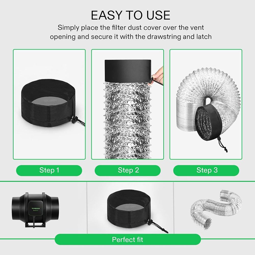 Tampa do filtro do duto para a planta crescer barracas, faixa elástica, fivela fixa à prova de poeira, ventilação da barraca
