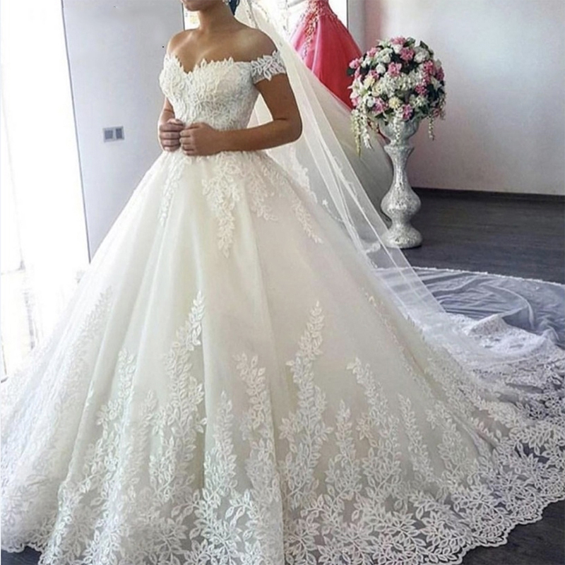 Personalizado sexy fora do ombro plus size vestido de casamento lantejoulas rendas apliques plus size nupcial tule mariage vestido de noiva