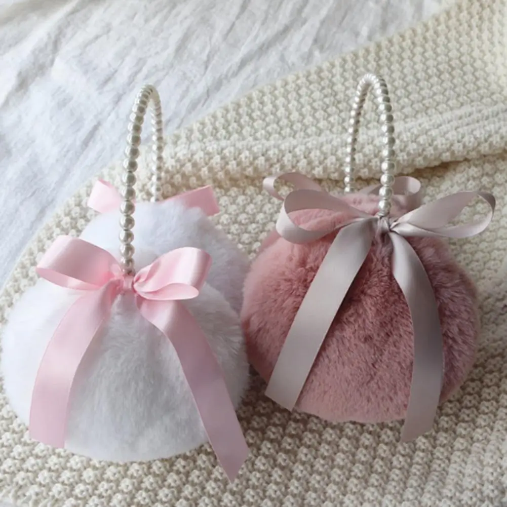 Orejera con perlas de imitación para mujer, Diadema con lazo, felpa peluda, calentador de Orejas de conejo de imitación, gorros de felpa para Otoño e Invierno