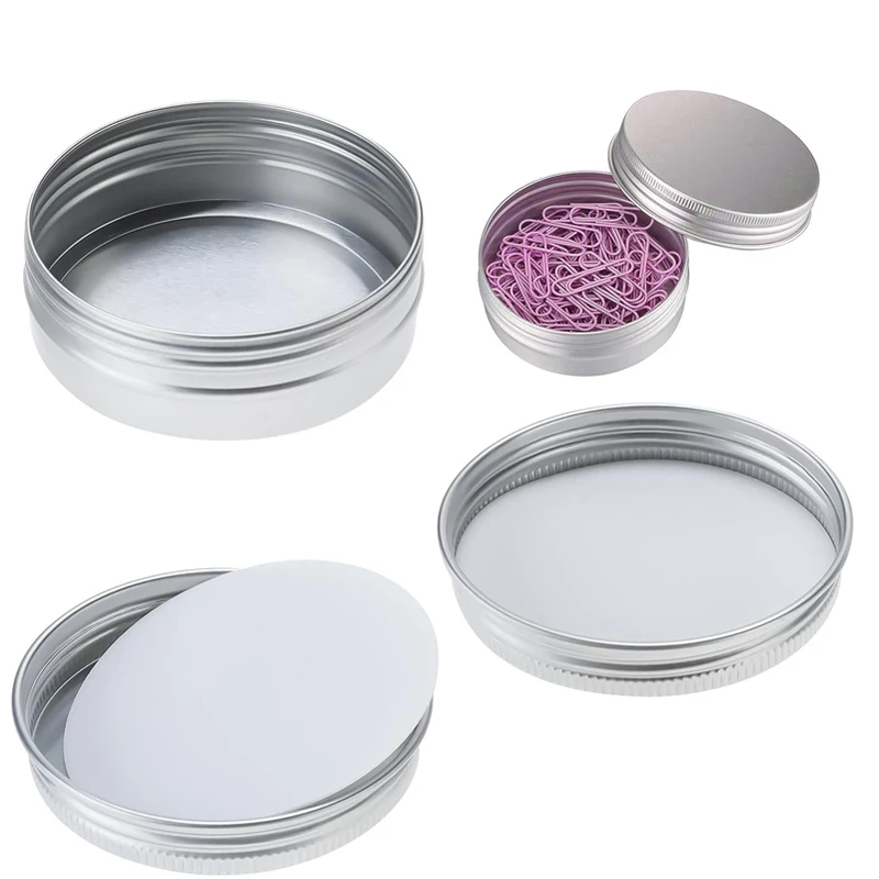 1/5/10pcs 5-250ml Empty Silver Aluminum Tins Cans Screw Top Round Candle Spice Tins Cans with Screw Lid Containers