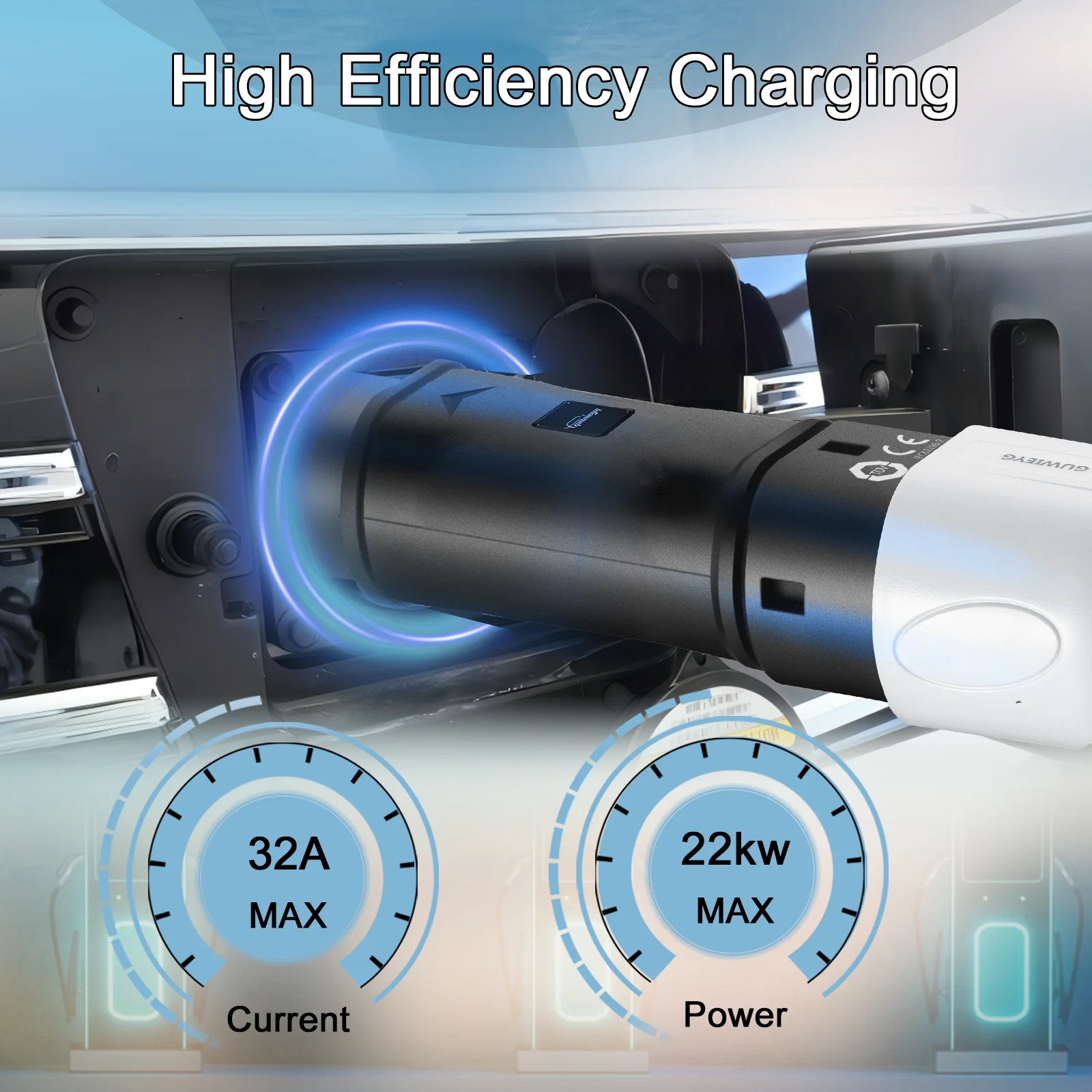 Type 2 to GBT Adapter  EV Charger Adapter32A 7.2/22KW Type2 to GBT China Standard Eletric Vehicle Converter For Chinese  Car