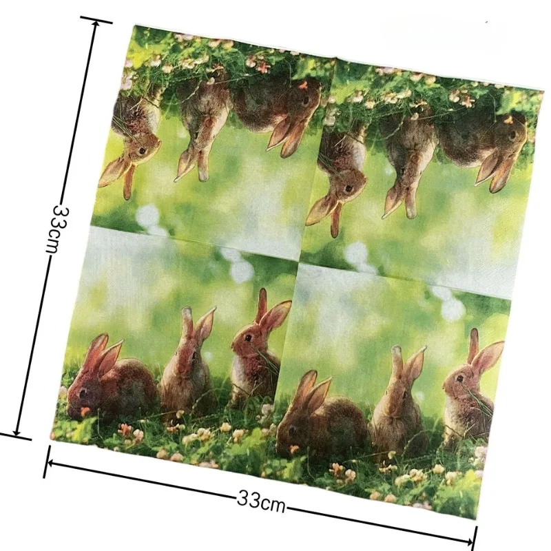 10/20pcs 33cm 2-Ply Meadow Bunny Printed Paper Napkins Easter Party Decorative Paper Placemats Cocktail Napkins