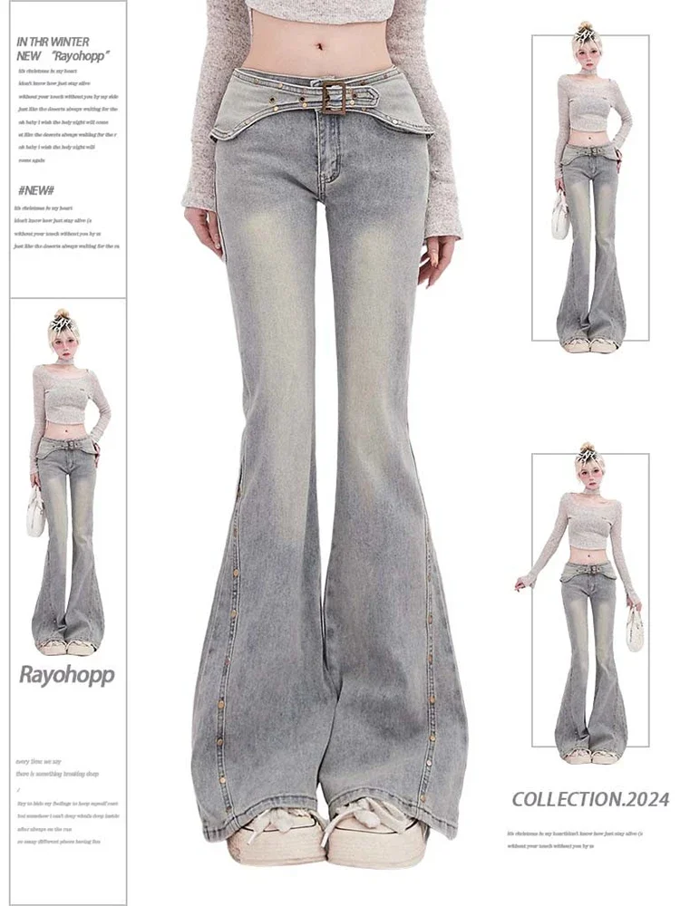 Koreanische Hellblaue Flare Jeans Frauen Y2k Low Rise Vintage Denim Hosen Mode Dünne Klassische Ästhetische Harajuku Hosen