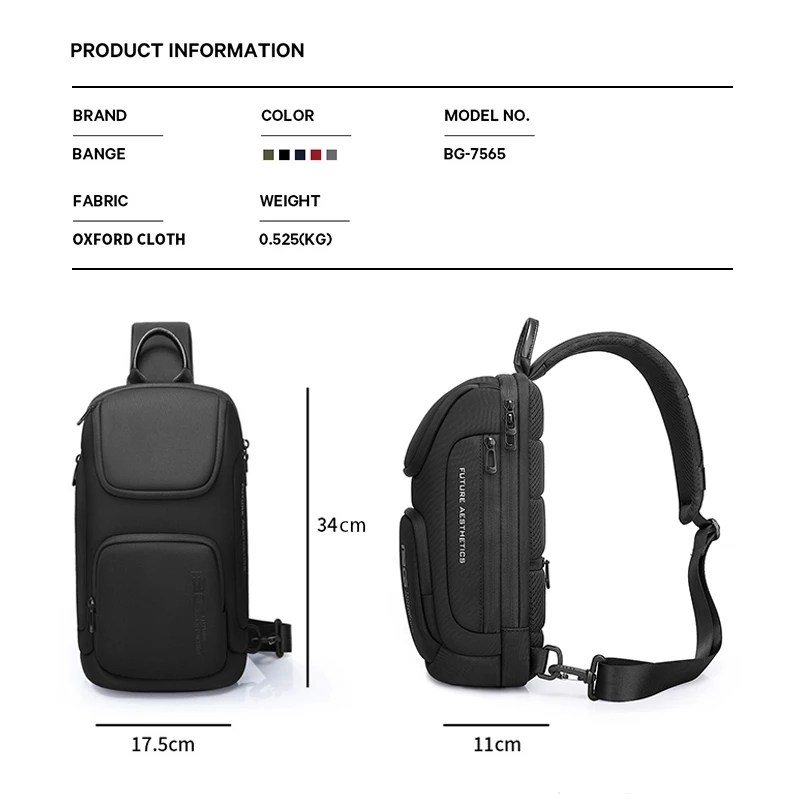 Bange Sling Bag Portátil Multifunción Viaje Corto Messenger Pecho Pack Resistente al Desgaste