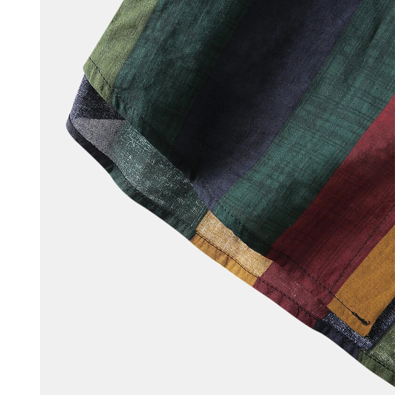 가을 남성 streetwear 다채로운 세로 줄무늬 느슨한 긴 소매 셔츠 레저 패션 레트로 버튼 다운 코튼 포켓 탑스