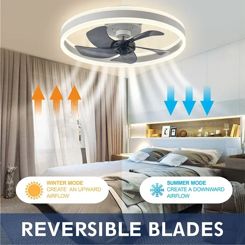 Ventilatori da soffitto con luci Controllo remoto APP Motore CC Dimmerabile continuo Motore CC a 6 velocità Dimmerabile continuo 33-40 cm Luce ventilatore intelligente