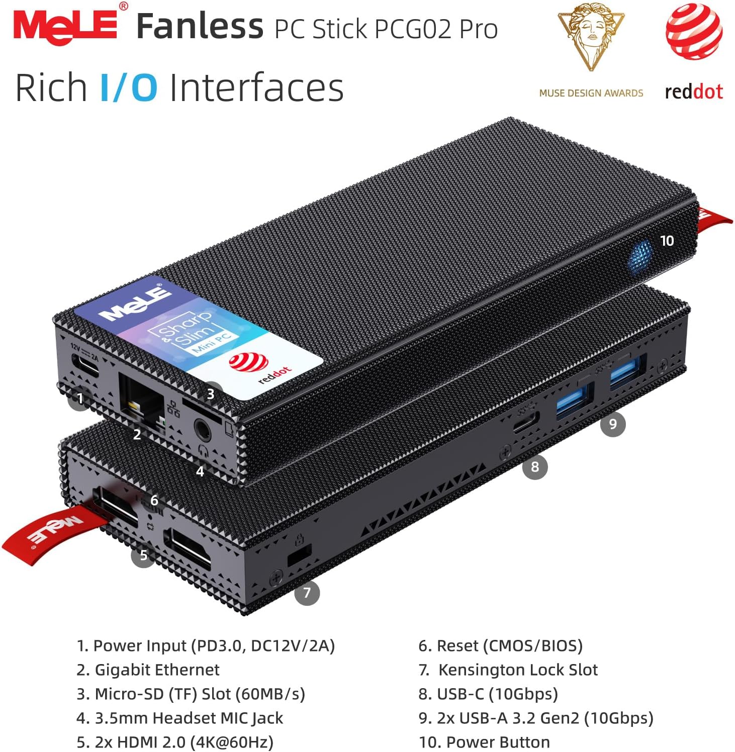 MeLE PCG02 Pro MINI PC Stick N100 8GB 128GB 256GB Mini ordinateur double HDMI, 4266 MHz LPDDR4, WiFi5 Gigabit Ethernet, USB type-c PD3.0