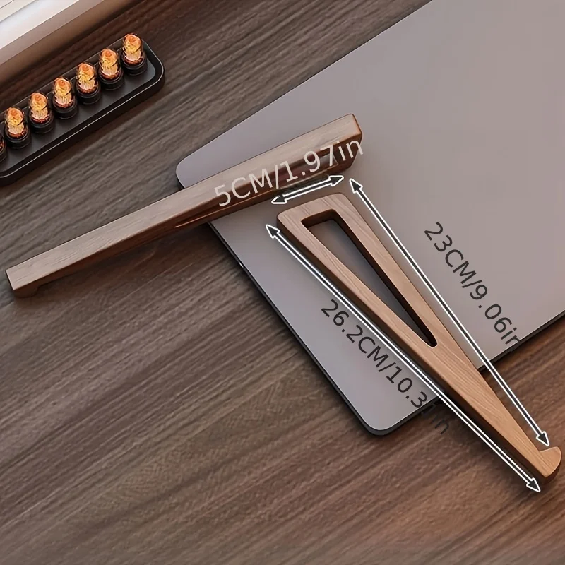 Supporto portatile pieghevole in legno per laptop, ergonomico 12 °   Angolo regolabile, design triangolare con ventilazione di raffreddamento, accessorio per ufficio