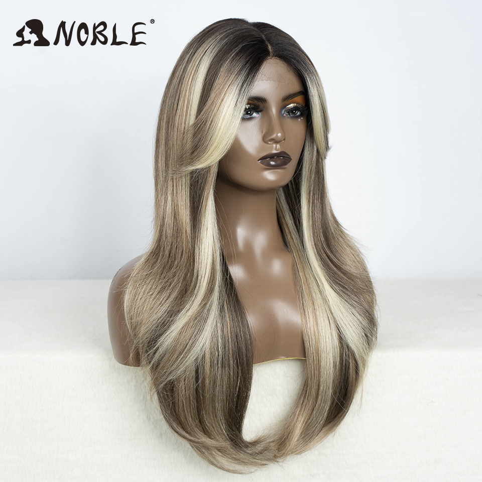 高貴な合成レースフロントウィッグ 26 "ストレートオンブルレースウィッグコスプレ部分かつらブロンドかつら女性のためのレースウィッグ合成レースウィッグ