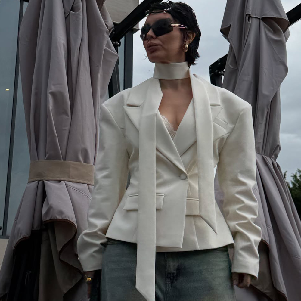 Tuularose Lint Tailored Jas Dames V-hals Lange Mouwen Knop Jas 2025, Herfst Vrouwelijke Mode Formele Luxe Slanke Blazerjas