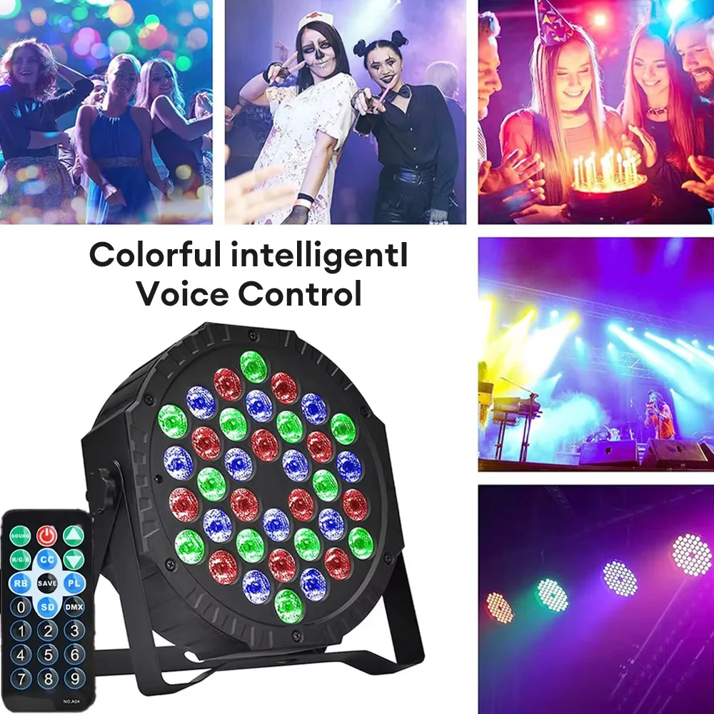 36 LED-podiumlicht Afstandsbediening DMX 512 Spraakgestuurde platte par-verlichting Feest Kerstverlichting Bar Club Bruiloft Kleurrijk licht