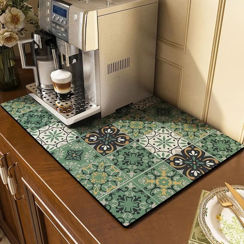 VIKAMA Classical Flowers Diatomite Coffee Machine Absorbent Mat Kitchen Entrance Table Heat Insulation Anti-scald Carpet