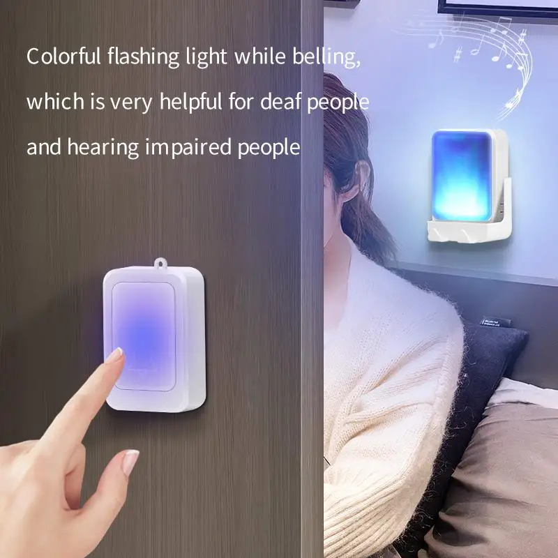 Campainha remota sem fio com luzes piscantes e música para indivíduos surdos e pessoas com segurança