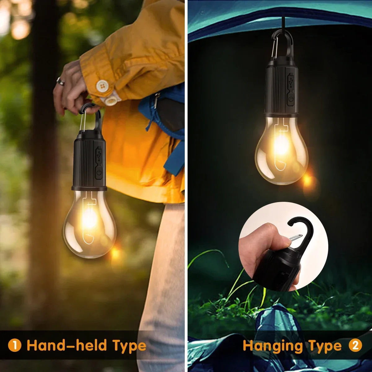 Outdoor USB Aufladbare LED Lampe Lampen Hohe Helligkeit Notfall Licht Haken Up Camping Angeln Tragbare Laterne Nacht Lichter