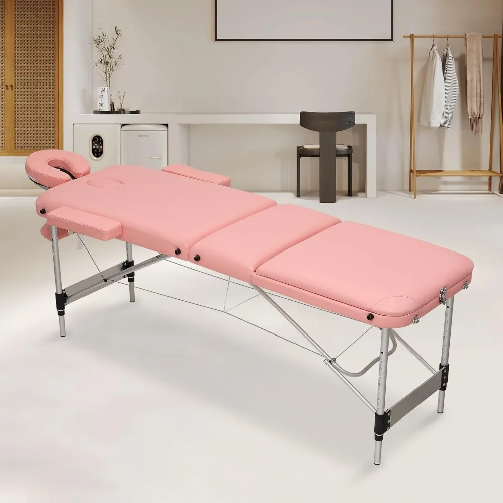 82" Portable Massage Table with Face Cradle, 3 Fold Professional Lash Spa Bed with Carrying Bag, Height Adjustable