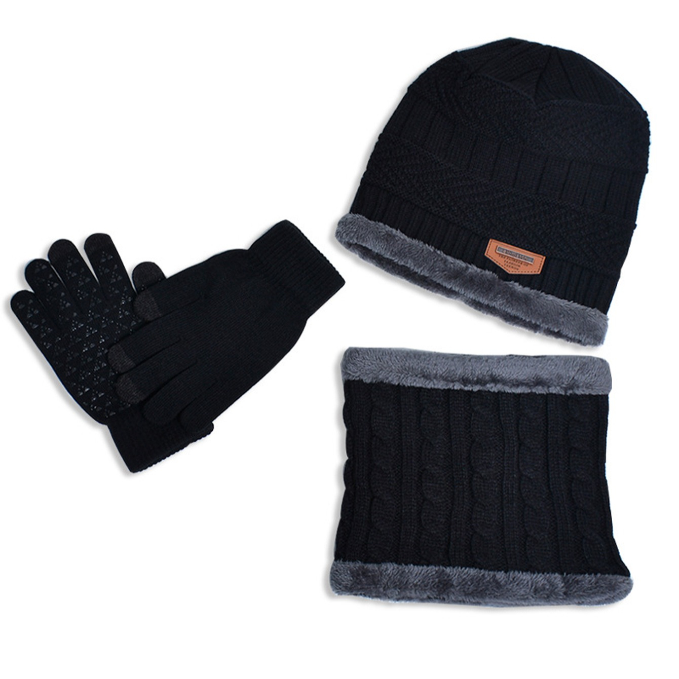 Men's windproof hat, outdoor winter scarf, gloves, three-piece neckline, one plus cashmere insulated knit hat Official Website