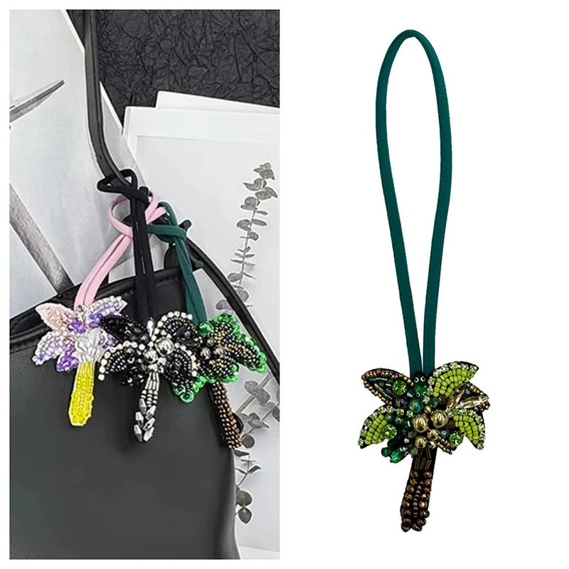 Luxury Diamond Coconut Tree Beaded Bag Pendant 3Dhandmade Embroidered Patch Sequin Rhinestone Beading Hanging Rope Crystal Patch
