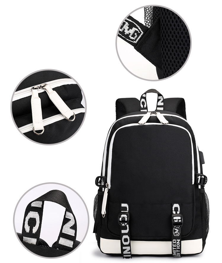 Anime Attack on Titan 인쇄 배낭 십대 패션 야외 거리 USB 배낭 대용량 배낭 학교 학교 가방