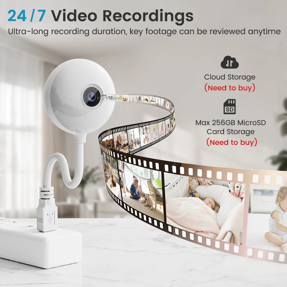 Tuya-Mini cámara WiFi de 5MP para interiores, cámara de seguridad 2K para Monitor de bebé, enchufe USB inalámbrico, vigilancia IP, seguimiento automático AI