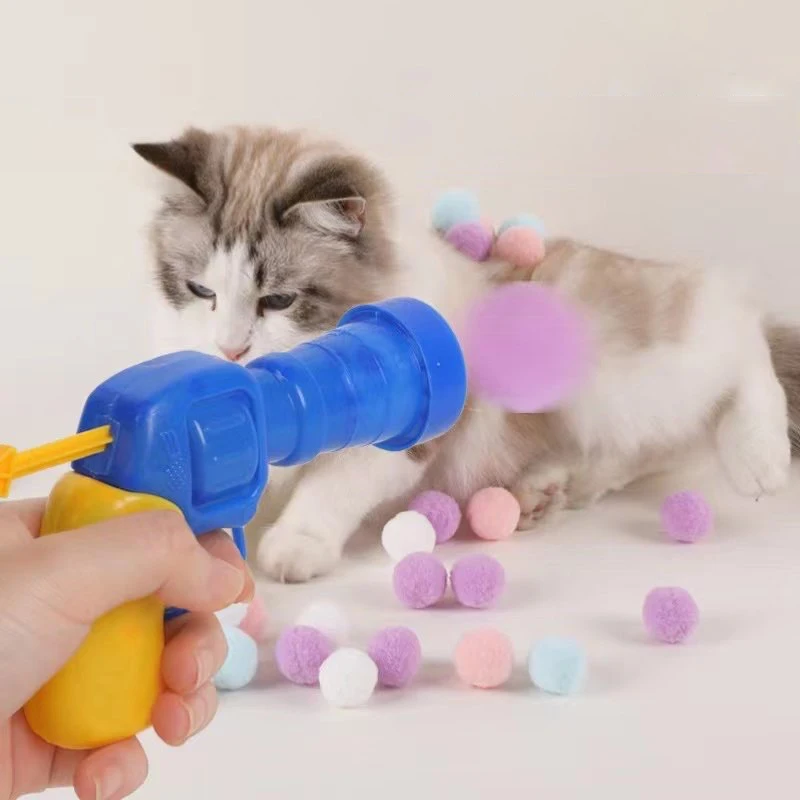 Cat Toy Interactive High Fun Toy Gun Plush Ball Firing Gun Silent Polyester High Bounce Ball Fun Cat Stick