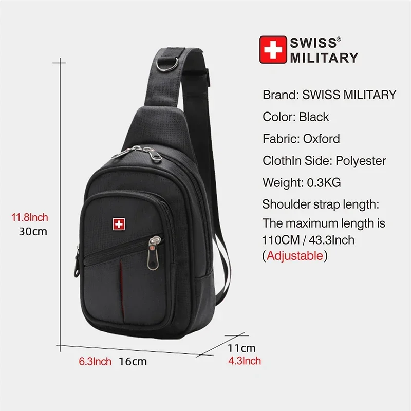 SWISS ผู้ชายกระเป๋าหน้าอกกลางแจ้งกันน้ําไหล่ C Rossbody กระเป๋าพื้นที่ขนาดใหญ่กระเป๋าหน้าอกผู้ชายปฏิบัติทนทานสลิงกระเป๋า