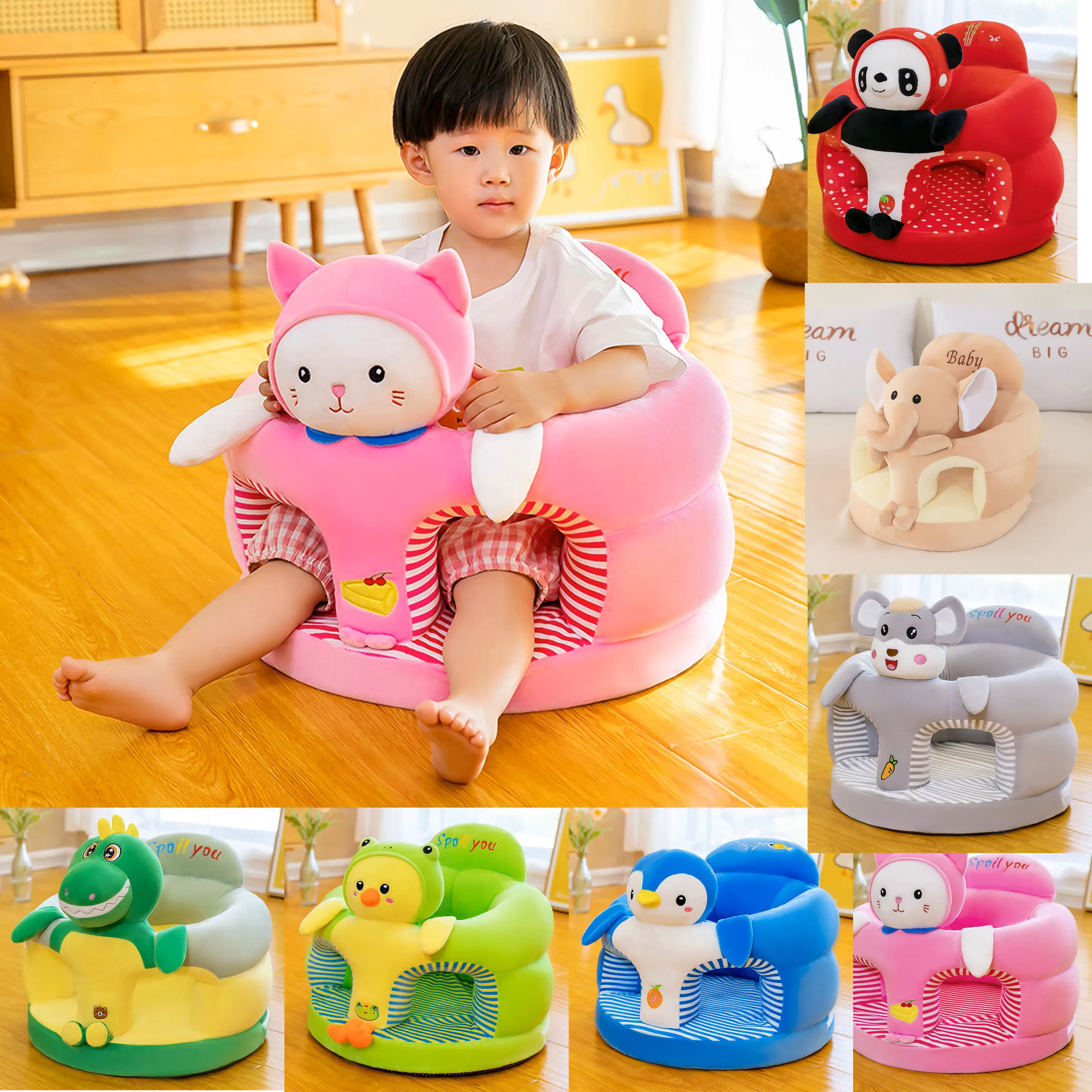 1 PC เด็กโซฟาสนับสนุนฝาครอบที่นั่งเด็กวัยหัดเดินการ์ตูนตุ๊กตาเก้าอี้การเรียนรู้นั่งสบายล้างทําความสะอาดได้ไม่มี FILLER Cradle