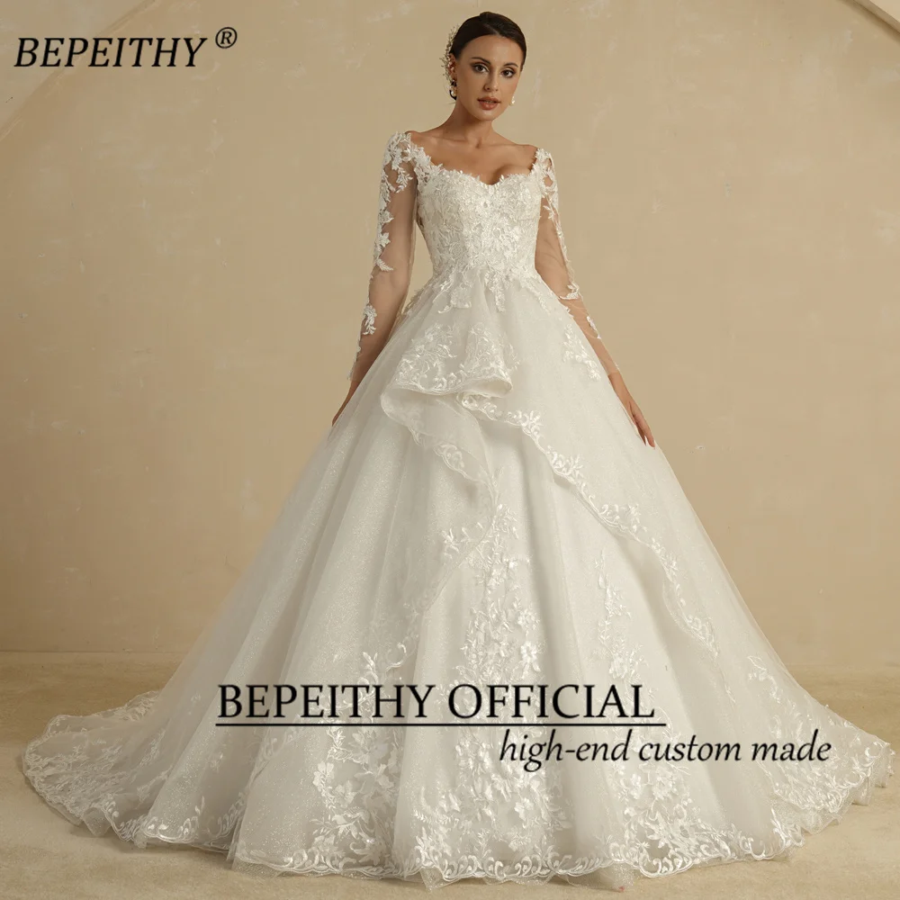 Bepeithy-女性用のパーソナライズされたグリッターボールガウン,長袖,フリルスカート,光沢のあるブライダルドレス,ウェディングドレス,恋人,2022