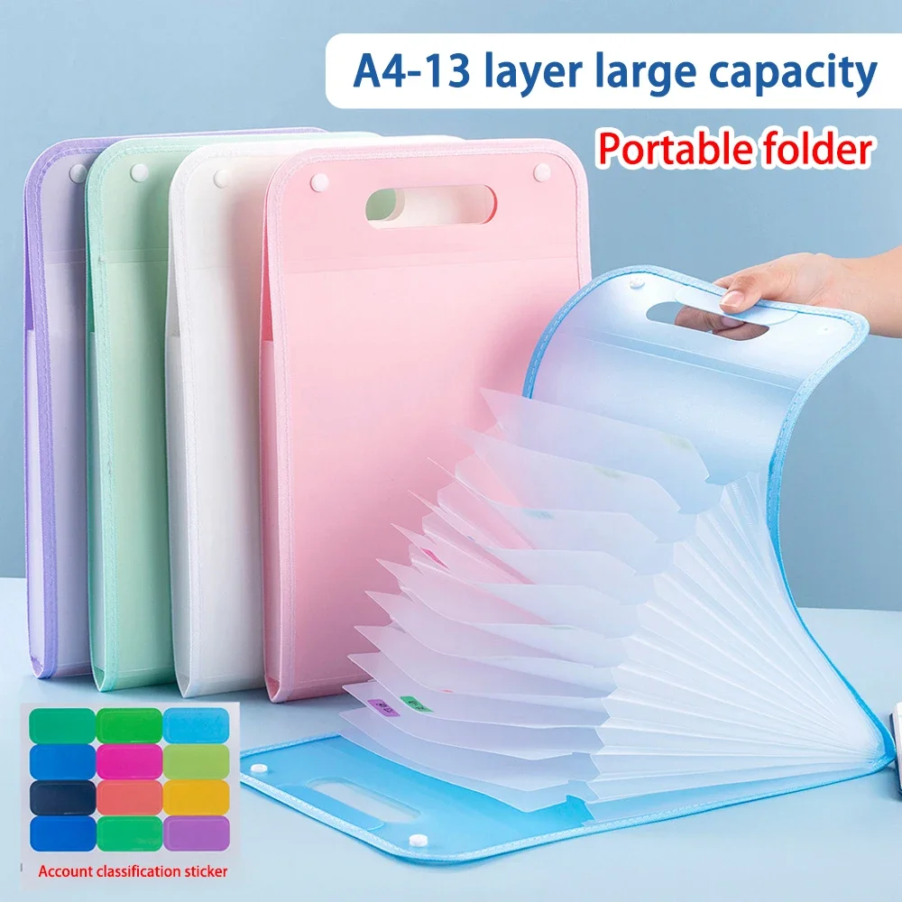 13 กระเป๋าแฟ้มโฟลเดอร์แบบพกพา A4 Letter ขนาด Macaron สี Accordian เอกสารสําหรับห้องเรียน Office Home Storage