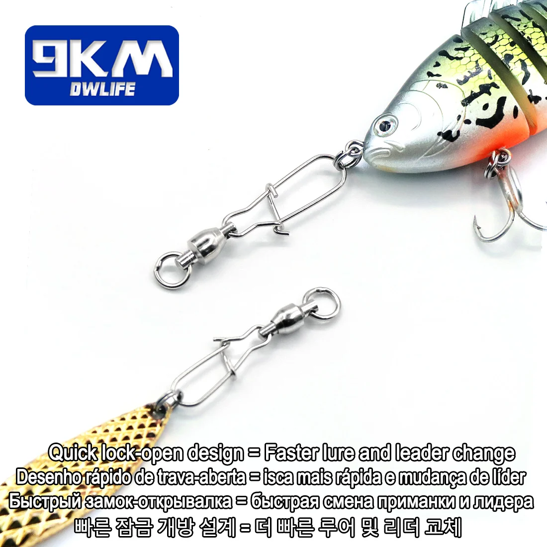 9KM 10Pcs 낚시 볼 베어링 회전 Duolock 스냅 스테인레스 스틸 낚시 커넥터 크레인 배럴 미끼 물고기 태클과 회전