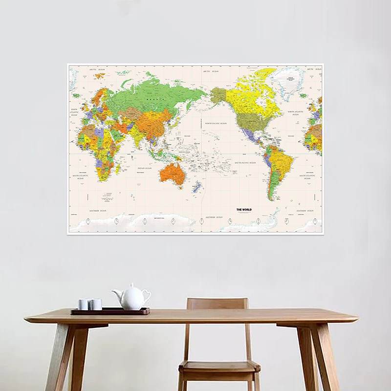150x100cm The World Map Retro Wall Art Poster Non-woven Canvas Painting Home Decoration School Study, Office Supplies
