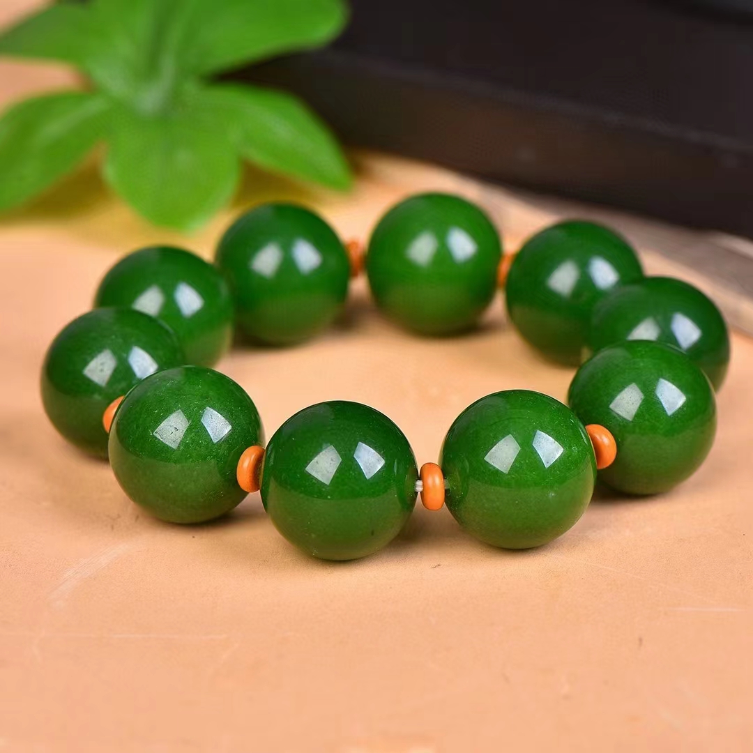 สร้อยคอมือนิลสีเขียวกำไลข้อมือสำหรับผู้ชายและผู้หญิงกำไลข้อมือยางยืดลูกปัดทรงกลม20มม. เครื่องประดับมีเสน่ห์สำหรับทุกเพศ