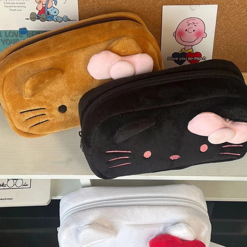 Sanrio 헬로 키티 플러시 연필 케이스 애니메이션 화장품 보관 가방 편지지 가방 학생 학교 용품 소녀 생일 선물