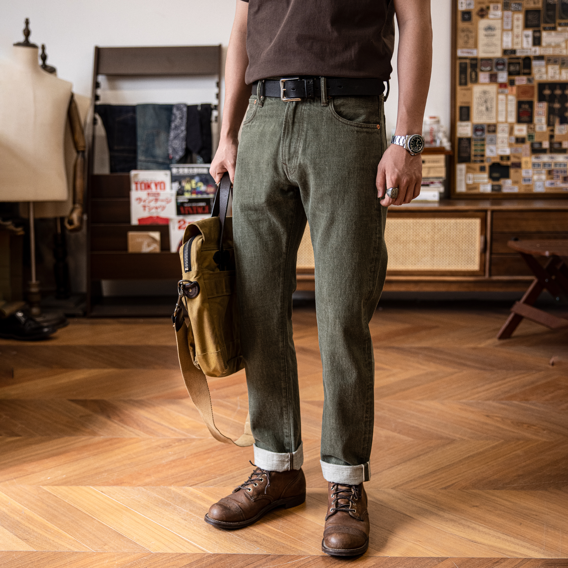 RT-511 schwere Indigo Selvage gewaschene 14 Unzen Hose San forized dicke rohe Denim Jean Red Tornado