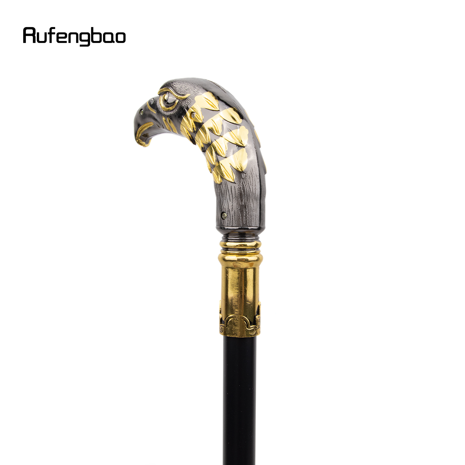 Bastón de lujo con mango de águila de cabeza larga, color negro dorado, con placa oculta, bastón de moda de autodefensa, báculo de Cosplay de 90cm