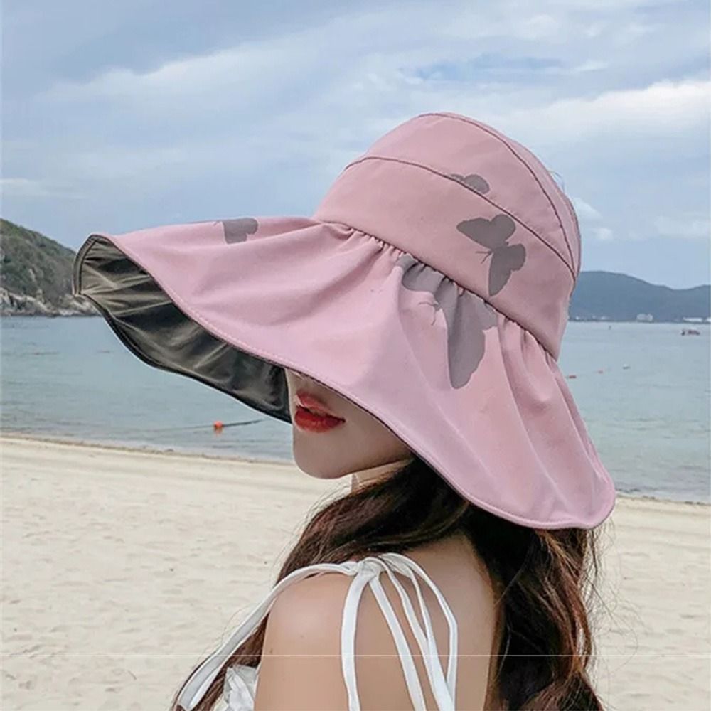 UV Protection Large Visor Sun Hat Empty Top Wide Brim Summer Sun Cap Korean Style Adjustable Sunscreen Bucket Hat Beach