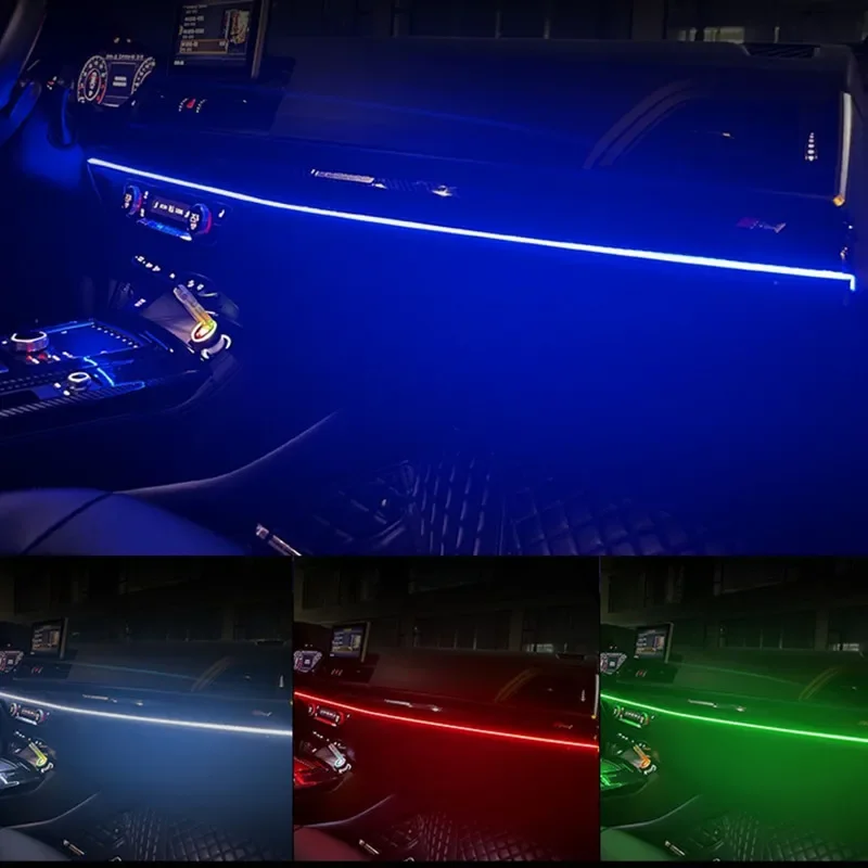 Lámpara LED colorida para Interior de coche, aplicación oculta, Control remoto, atmósfera, USB, luz ambiental para coche, tiras acrílicas, luces para tablero RGB