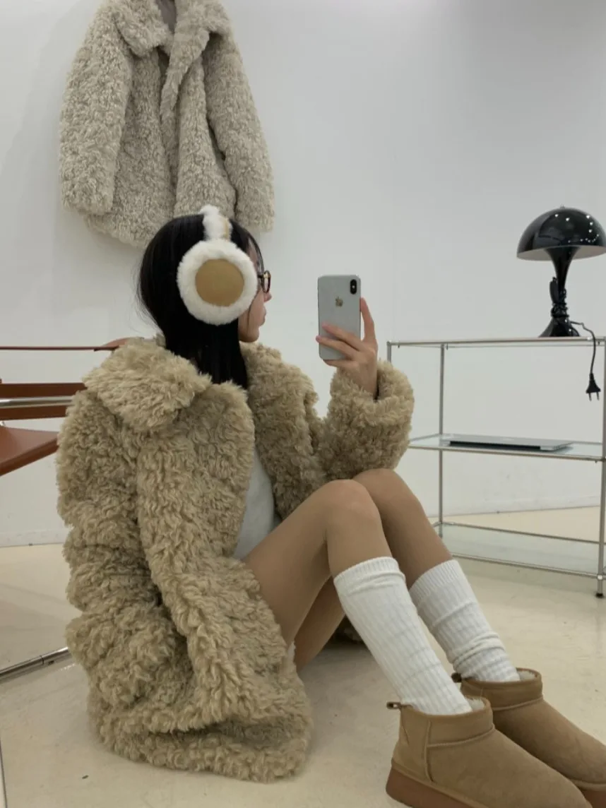 Casaco Quente de Estilo Coreano em Pelúcia Sintética com Forro de Aodão, Ideal para Primavera, Outono e Inverno, Ajuste Reg...