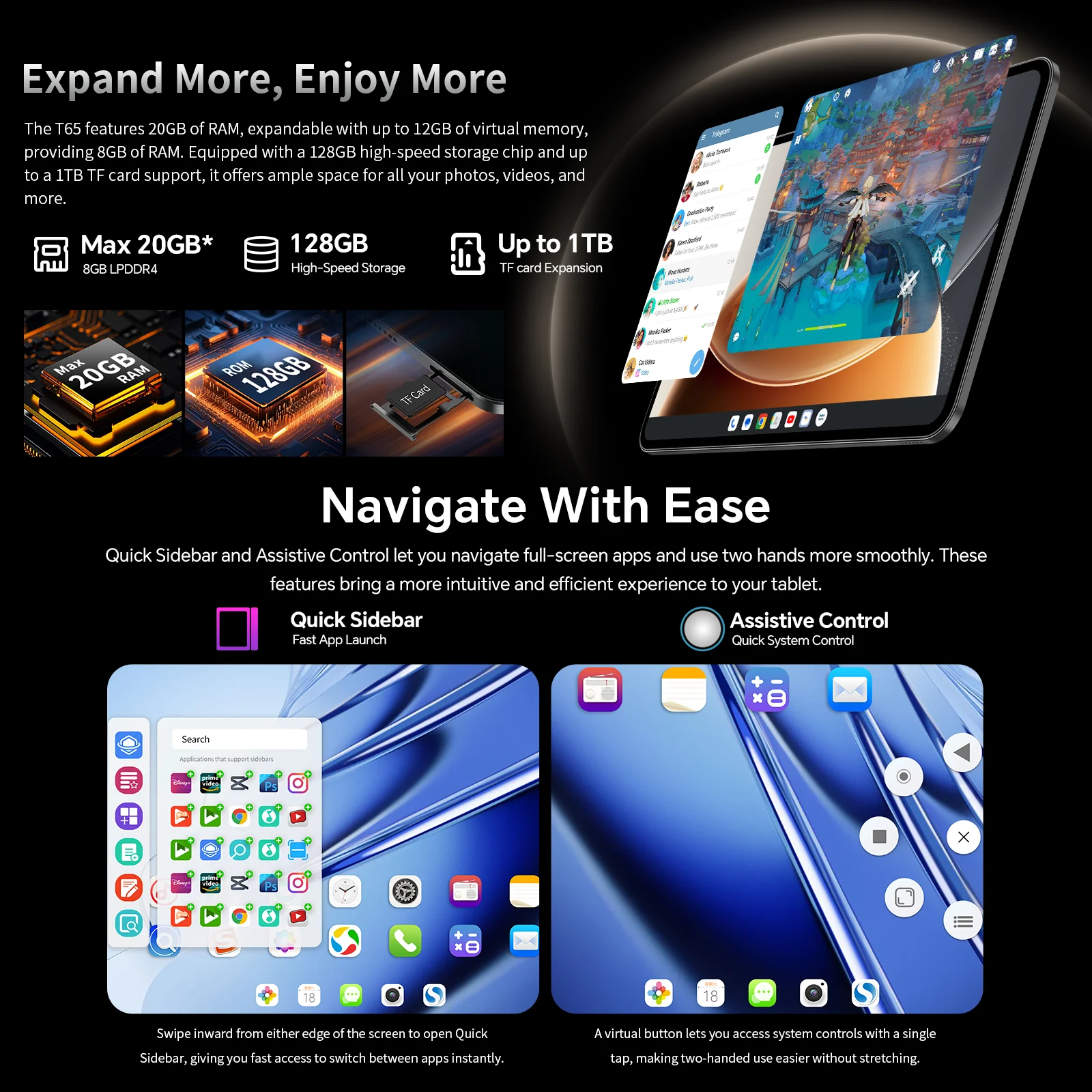 Tablet Teclast T60 12" Android 14, Pantalla 2K 90Hz, UNISOC T620, Max 20GB RAM, 256GB ROM, 8000mAh, Carga Rápida 18W, Widevine L1, 4G LTE, GPS