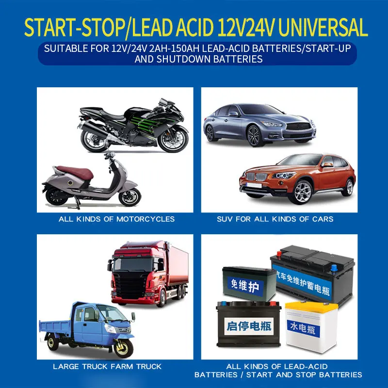 12-24V 6/8A Vollautomatisches Batterieladegerät Digitales LCD-Display Autobatterieladegeräte Power Puls Reparaturladegeräte Nass Trocken Bleisäure