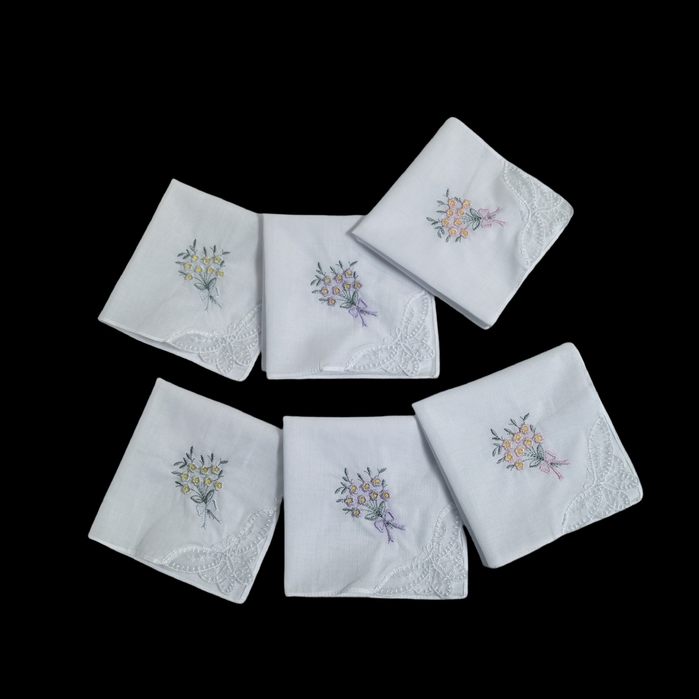 10,8 Zoll/28 cm reine Baumwolle, weißes Tuch, bestickt, modisches Damen-Taschentuch, Heimdekoration, Hochzeitszubehör, dünner Singen